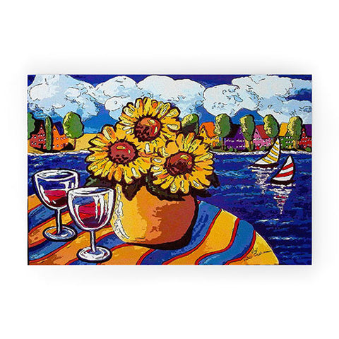 Renie Britenbucher Wine Sunflowers and Sailboats Welcome Mat