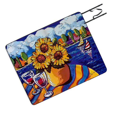 Renie Britenbucher Wine Sunflowers and Sailboats Picnic Blanket