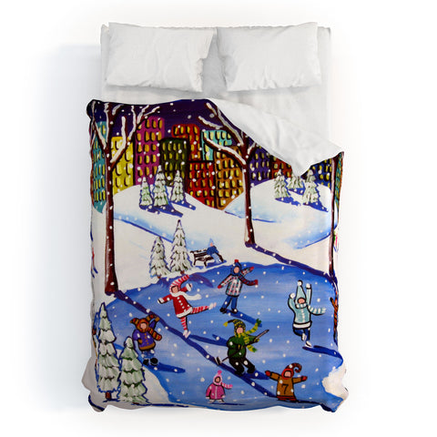 Renie Britenbucher Winter Fun In The City Duvet Cover