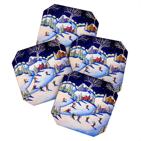 Renie Britenbucher Winter Skiing Fun Coaster Set