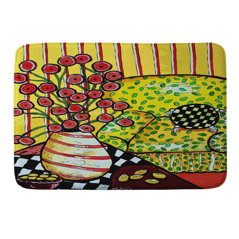 Renie Britenbucher Yellow Chair With Red Poppies Memory Foam Bath Mat