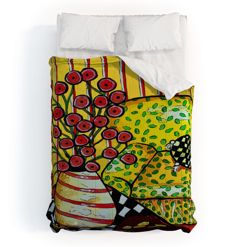 Renie Britenbucher Yellow Chair With Red Poppies Comforter