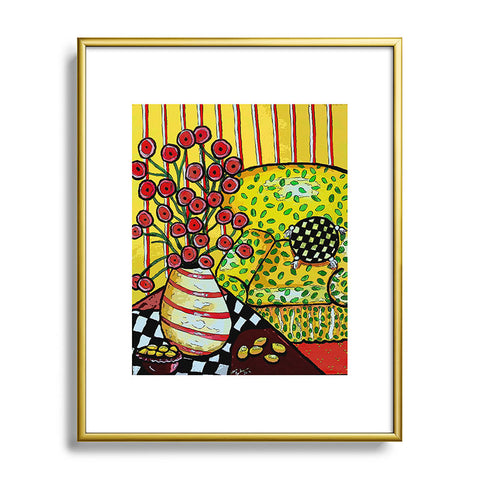 Renie Britenbucher Yellow Chair With Red Poppies Metal Framed Art Print