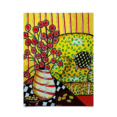 Renie Britenbucher Yellow Chair With Red Poppies Poster