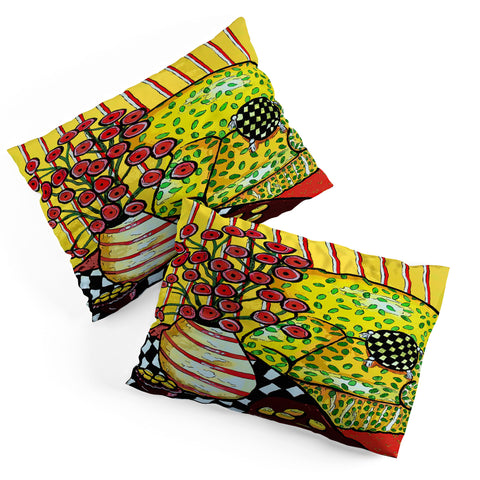 Renie Britenbucher Yellow Chair With Red Poppies Pillow Shams