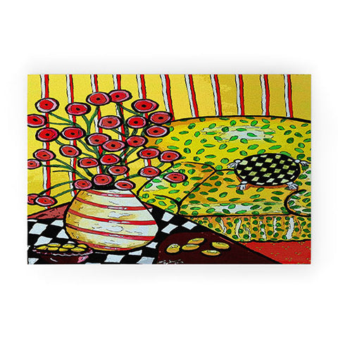 Renie Britenbucher Yellow Chair With Red Poppies Welcome Mat