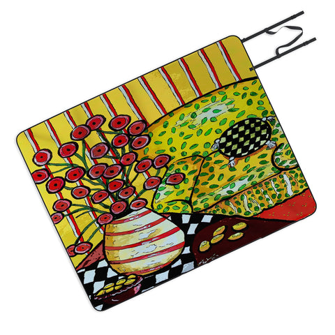 Renie Britenbucher Yellow Chair With Red Poppies Picnic Blanket