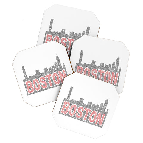 Restudio Designs Boston skyline red inner letters Coaster Set