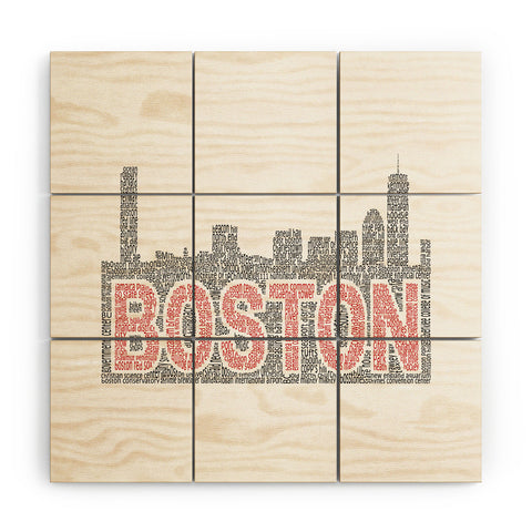 Restudio Designs Boston skyline red inner letters Wood Wall Mural