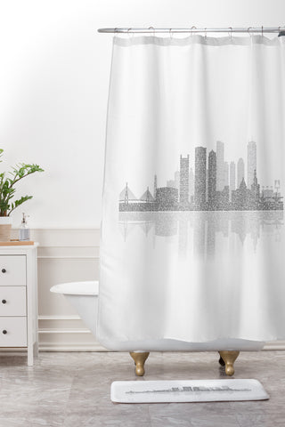 Restudio Designs Boston Skyline Reflection Shower Curtain And Mat