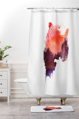 Robert Farkas Bear forest Shower Curtain And Mat