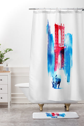 Robert Farkas Manhattan Bridge Shower Curtain And Mat