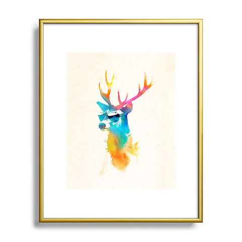 Robert Farkas Sunny stag Metal Framed Art Print