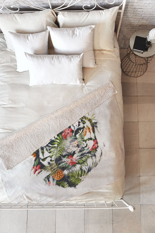 Robert Farkas Tropical tiger Fleece Throw Blanket
