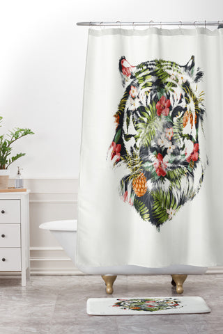 Robert Farkas Tropical tiger Shower Curtain And Mat