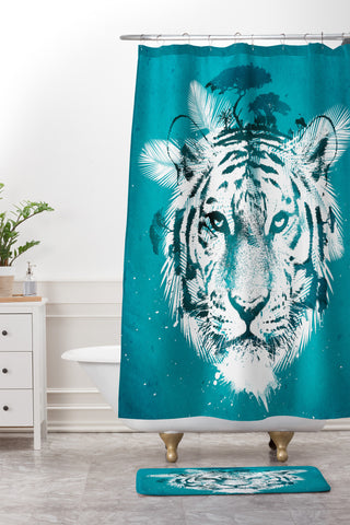 Robert Farkas White Tiger Shower Curtain And Mat