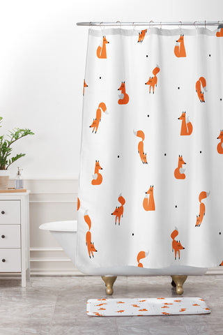 Robert Farkas Winter foxes Shower Curtain And Mat