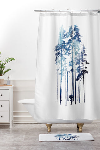 Robert Farkas Winter wolf Shower Curtain And Mat