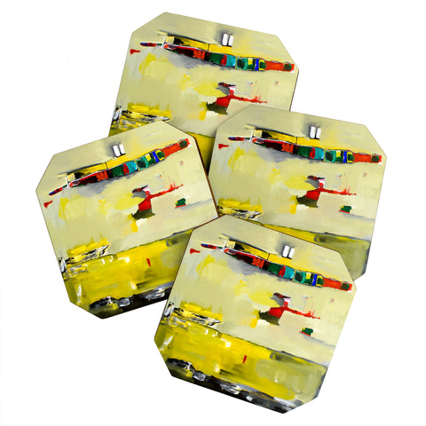Robin Faye Gates Abstract Yellow Coaster Set