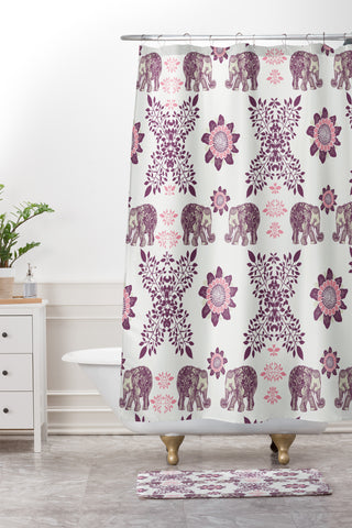 RosebudStudio Elephants Pattern Shower Curtain And Mat