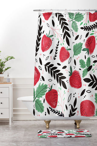 RosebudStudio Fields of strawberries Shower Curtain And Mat