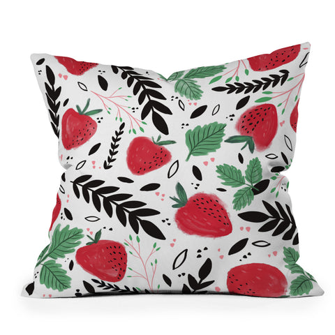RosebudStudio Fields of strawberries Throw Pillow