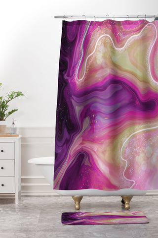 RosebudStudio Purple Marble Shower Curtain And Mat