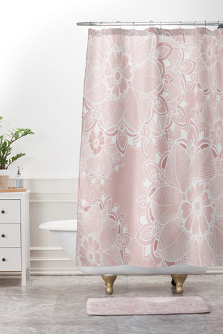 RosebudStudio Soft Floral Shower Curtain And Mat