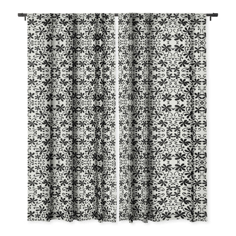 Rosie Brown Black on White Blackout Window Curtain