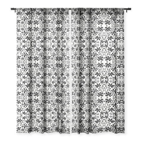 Rosie Brown Black on White Sheer Window Curtain