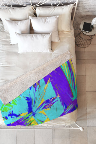Rosie Brown Blue Palms 1 Fleece Throw Blanket