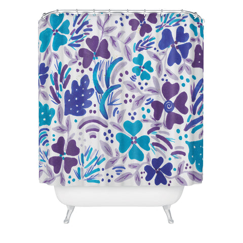 Rosie Brown Blue Spring Floral Shower Curtain