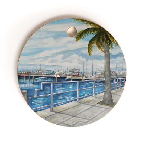 Rosie Brown Dinner Key Marina Stroll Cutting Board Round