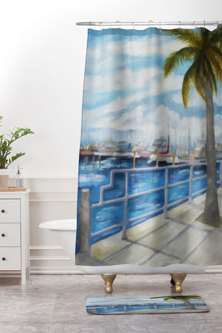 Rosie Brown Dinner Key Marina Stroll Shower Curtain And Mat