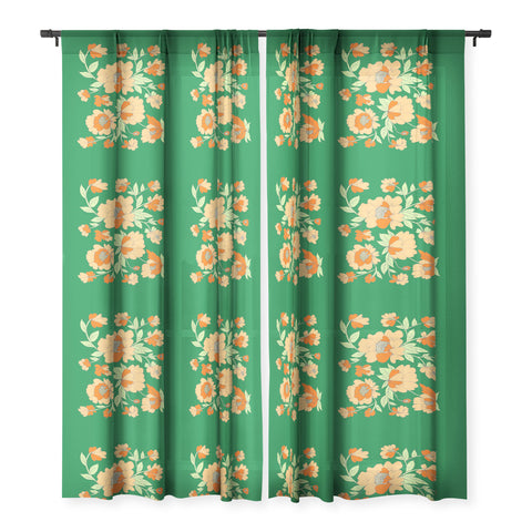 Rosie Brown Floral Sheer Window Curtain