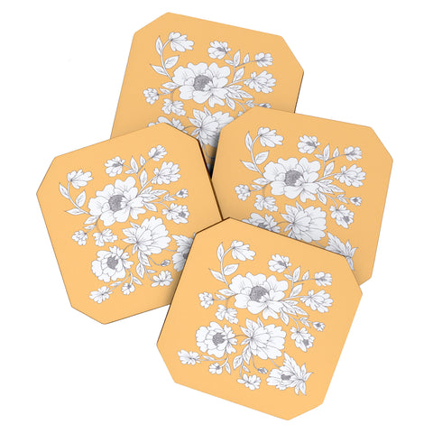 Rosie Brown Floral Orange Coaster Set