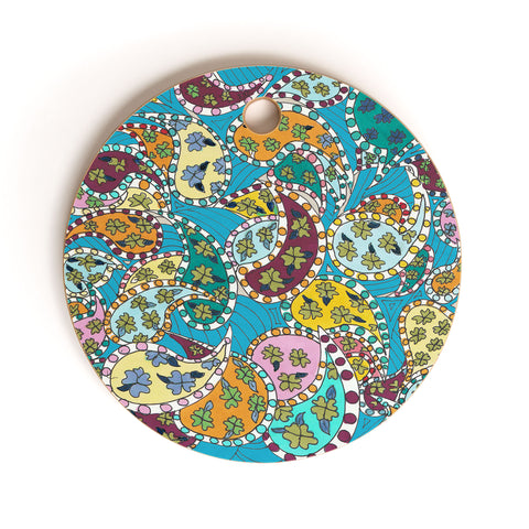 Rosie Brown Painted Paisley Blue Cutting Board Round