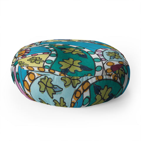 Rosie Brown Painted Paisley Blue Floor Pillow Round