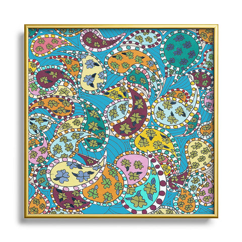 Rosie Brown Painted Paisley Blue Metal Square Framed Art Print