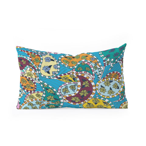 Rosie Brown Painted Paisley Blue Oblong Throw Pillow