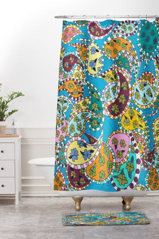 Rosie Brown Painted Paisley Blue Shower Curtain And Mat