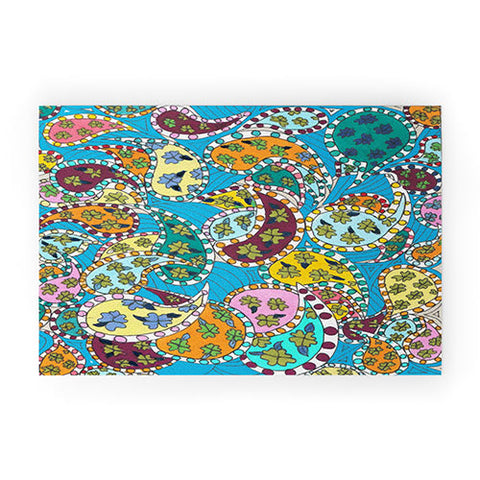 Rosie Brown Painted Paisley Blue Welcome Mat