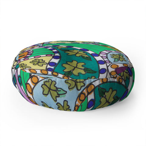Rosie Brown Painted Paisley Green Floor Pillow Round