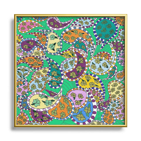 Rosie Brown Painted Paisley Green Metal Square Framed Art Print