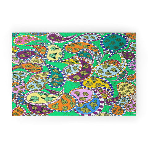 Rosie Brown Painted Paisley Green Welcome Mat