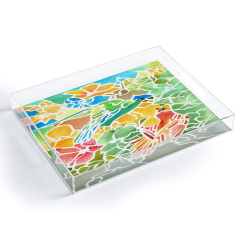Rosie Brown Parakeets Stain Glass Acrylic Tray