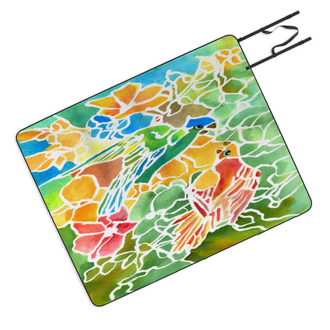 Rosie Brown Parakeets Stain Glass Picnic Blanket