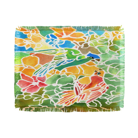 Rosie Brown Parakeets Stain Glass Throw Blanket
