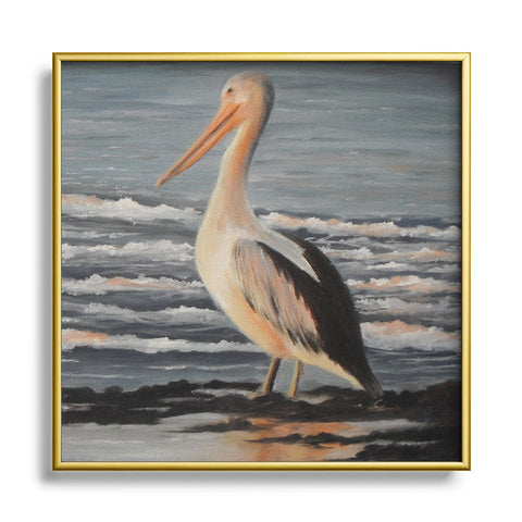 Rosie Brown Pelican Wading 2 Metal Square Framed Art Print