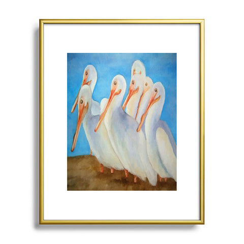 Rosie Brown Pelicans On Parade Metal Framed Art Print